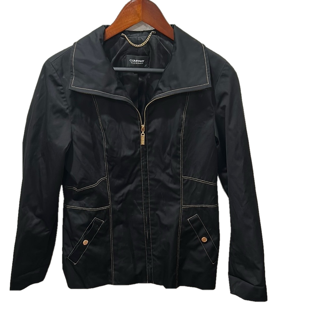 COMPANY Ellen Tracy Black  Jacket with Stand-Up Collar zipper down size S GUC